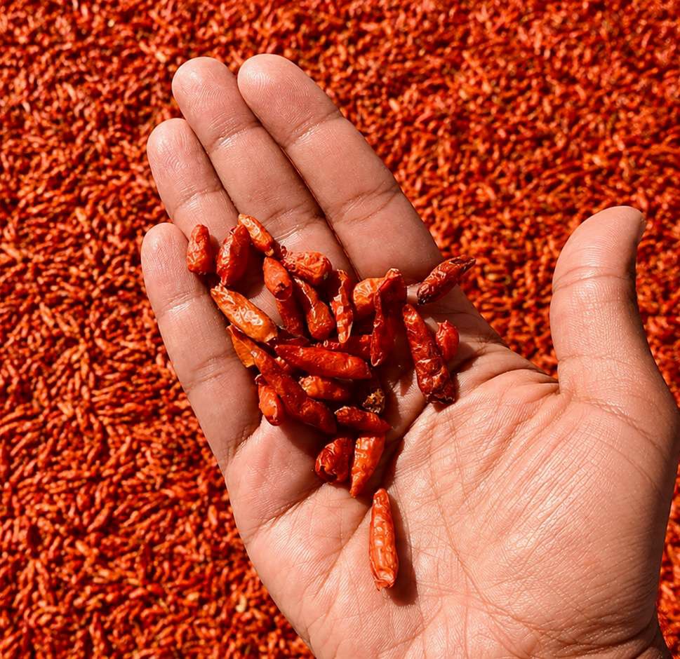 A handful of sun-dried Nigerian chilli peppers